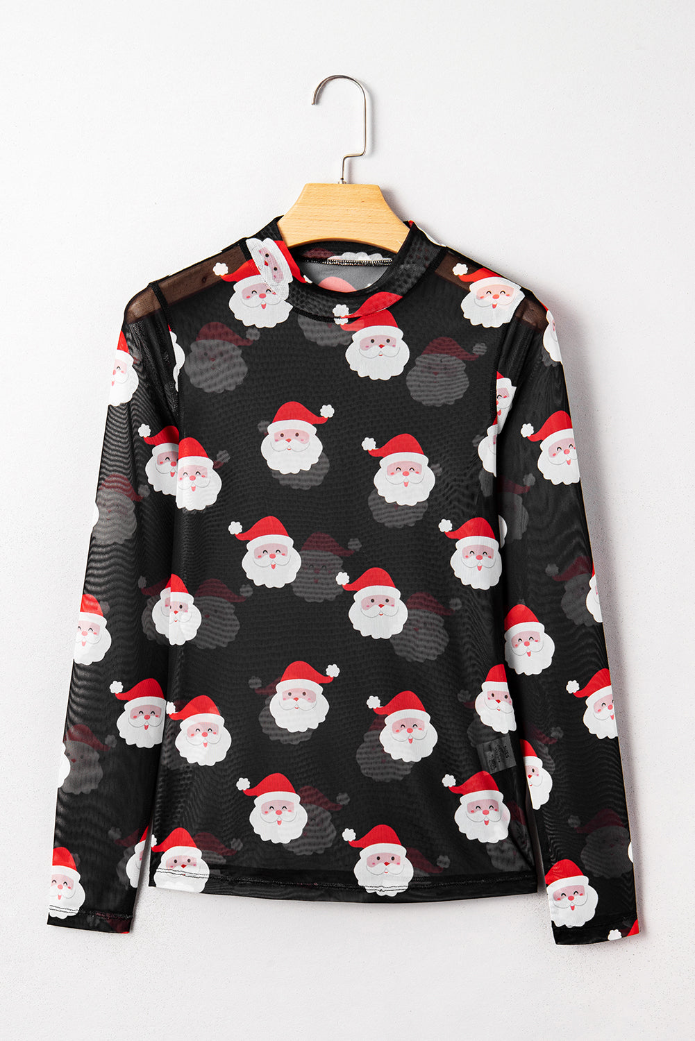 Black Christmas Fashion Print Slim Fit Long Sleeve Top-Tops/Long Sleeve Tops-[Adult]-[Female]-2022 Online Blue Zone Planet