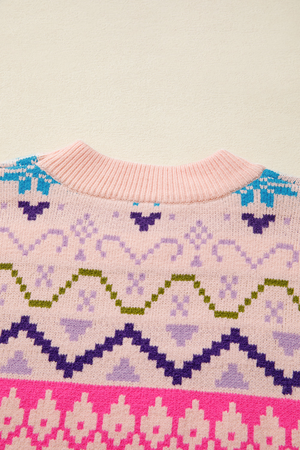 Multicolour Ethnic Christmas Pattern Knit Feather Cuffed Sweater-TOPS / DRESSES-[Adult]-[Female]-2022 Online Blue Zone Planet