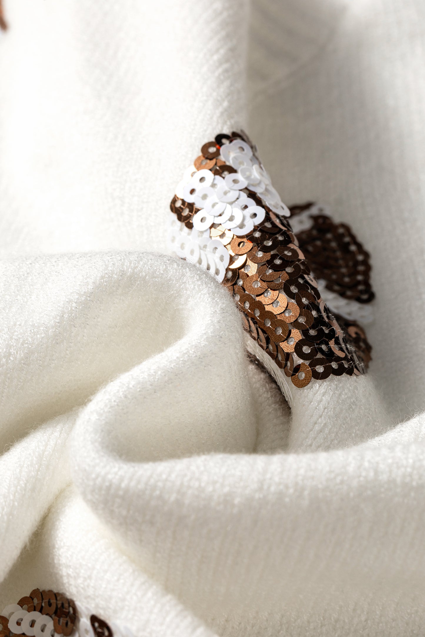 Beige Sequin Football Print Round Neck Long Sleeve Loose Fit Sweater-Sweaters & Cardigans/Sweaters-[Adult]-[Female]-2022 Online Blue Zone Planet