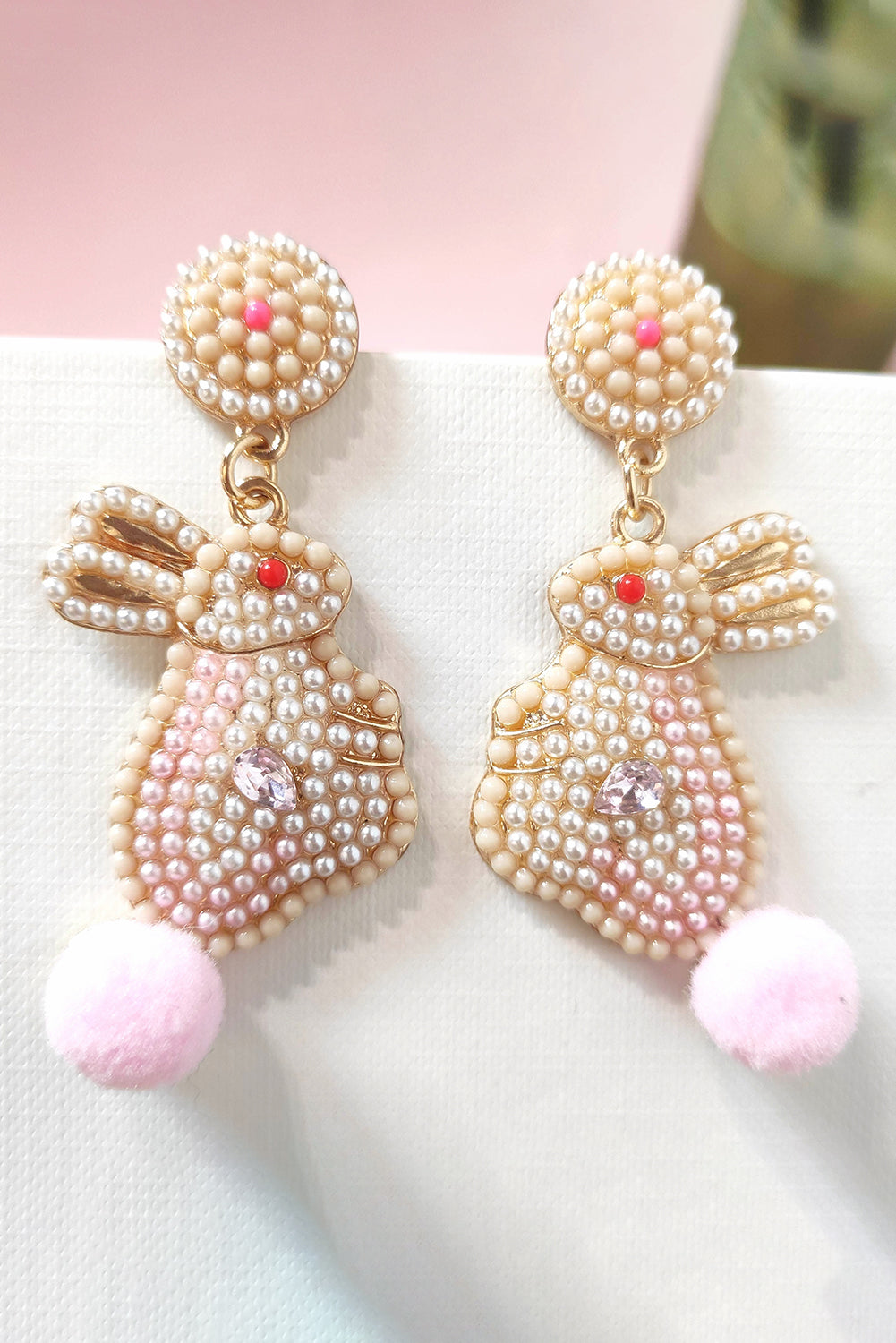 Pink Easter Bunny Pearl Beaded Earrings-Accessories/Jewelry-[Adult]-[Female]-Pink-ONE SIZE-2022 Online Blue Zone Planet