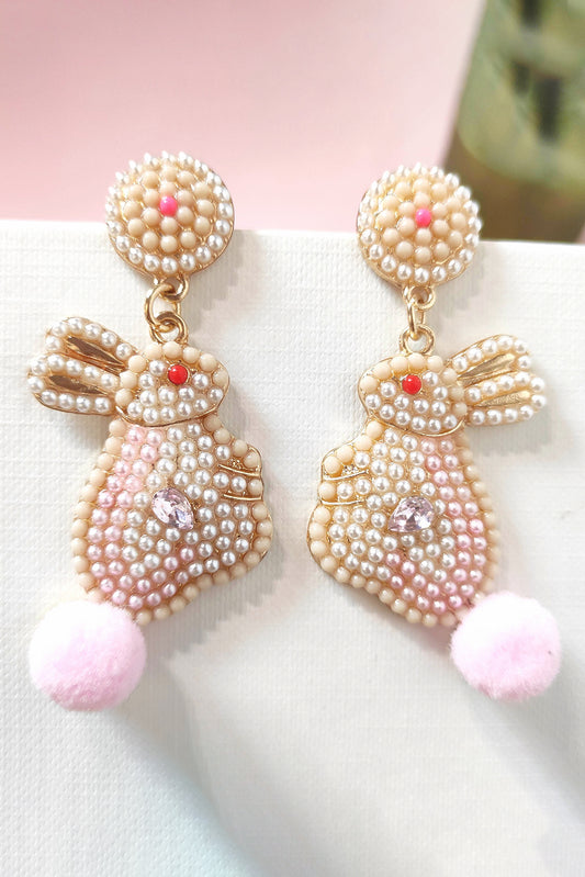 Pink Easter Bunny Pearl Beaded Earrings-Accessories/Jewelry-[Adult]-[Female]-Pink-ONE SIZE-2022 Online Blue Zone Planet
