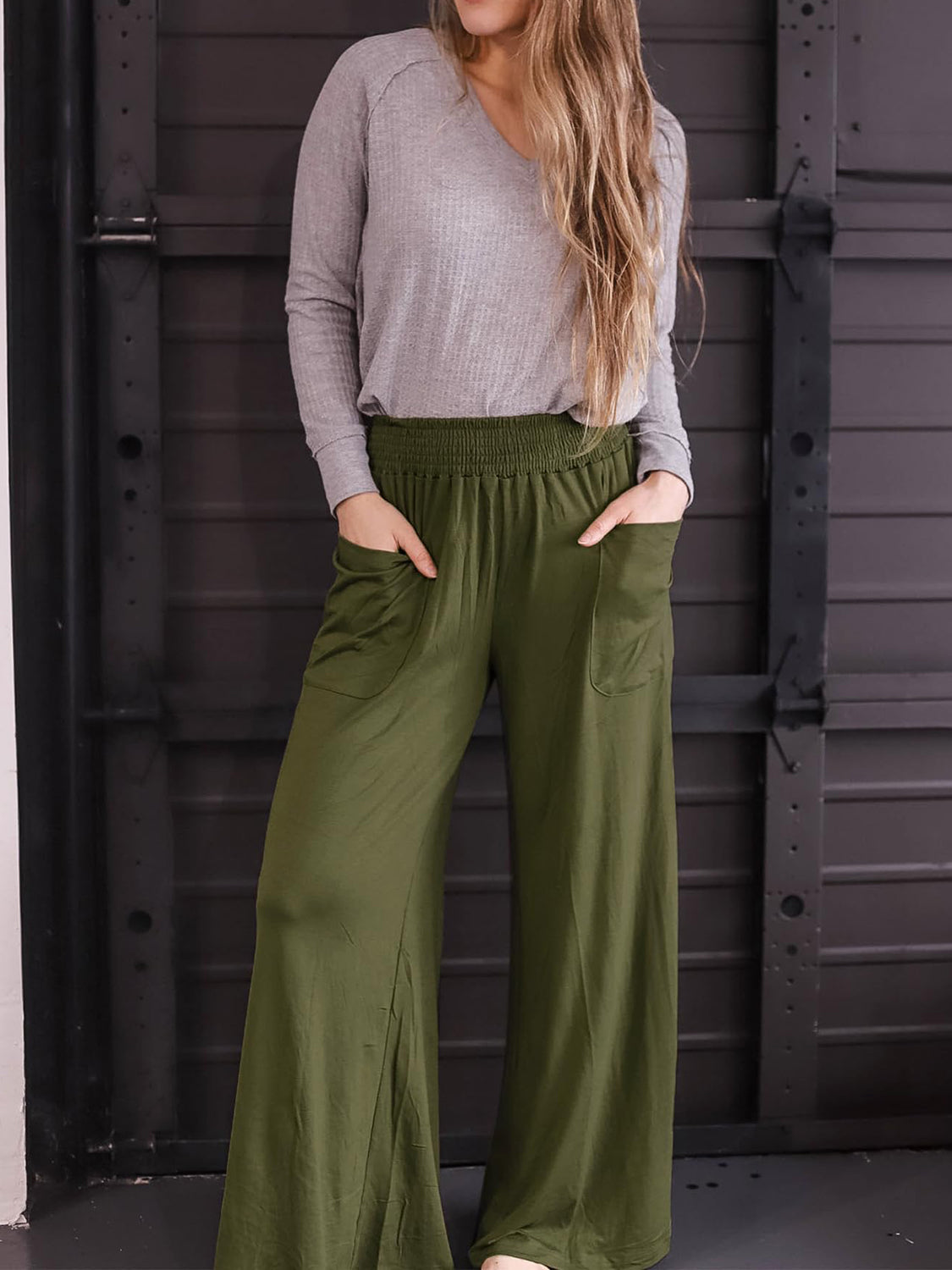 Pocketed Elastic Waist Wide Leg Pants-BOTTOMS SIZES SMALL MEDIUM LARGE-[Adult]-[Female]-2022 Online Blue Zone Planet