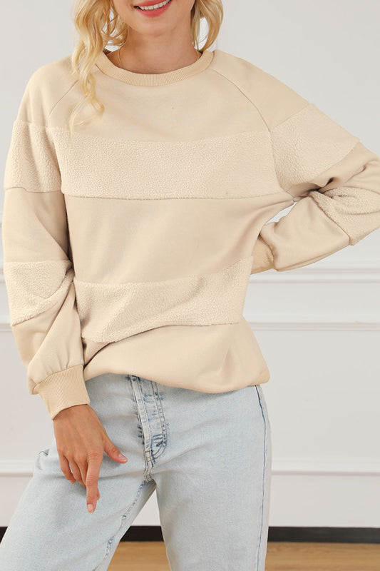 Round Neck Raglan Sleeve Sweatshirt-TOPS / DRESSES-[Adult]-[Female]-Beige-S-2022 Online Blue Zone Planet