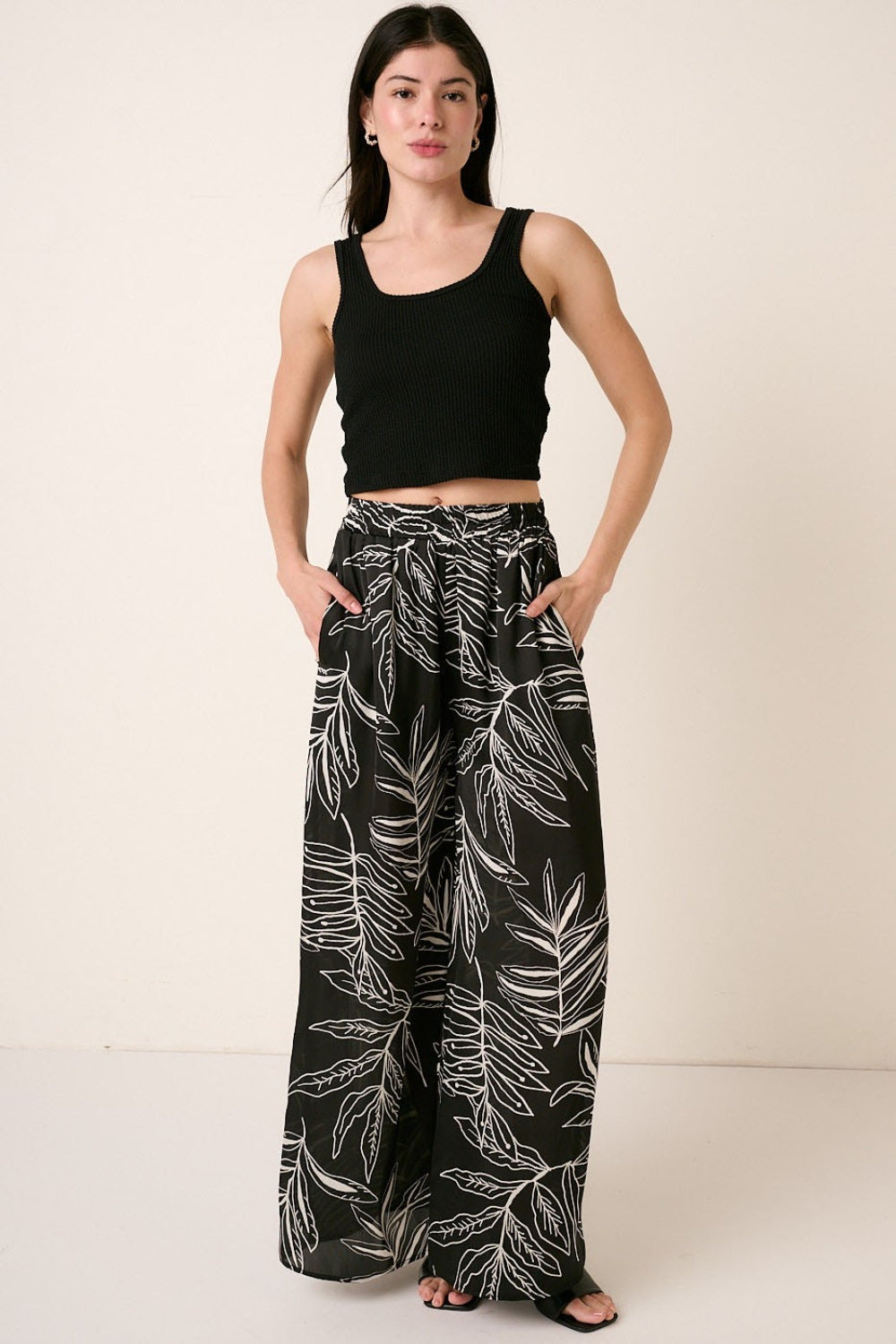 Mittoshop Printed Wide Leg Pants-[Adult]-[Female]-Black-S-2022 Online Blue Zone Planet