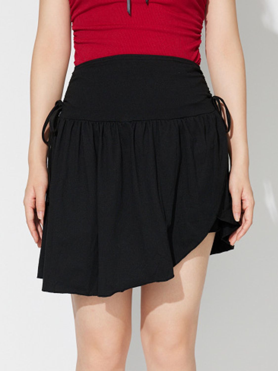 Side Tie Asymmetric Hem Mini Skirt-BOTTOMS SIZES SMALL MEDIUM LARGE-[Adult]-[Female]-2022 Online Blue Zone Planet