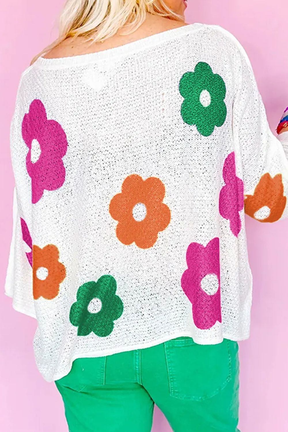 Flower Round Neck Quarter Button Knit Top-TOPS / DRESSES-[Adult]-[Female]-2022 Online Blue Zone Planet