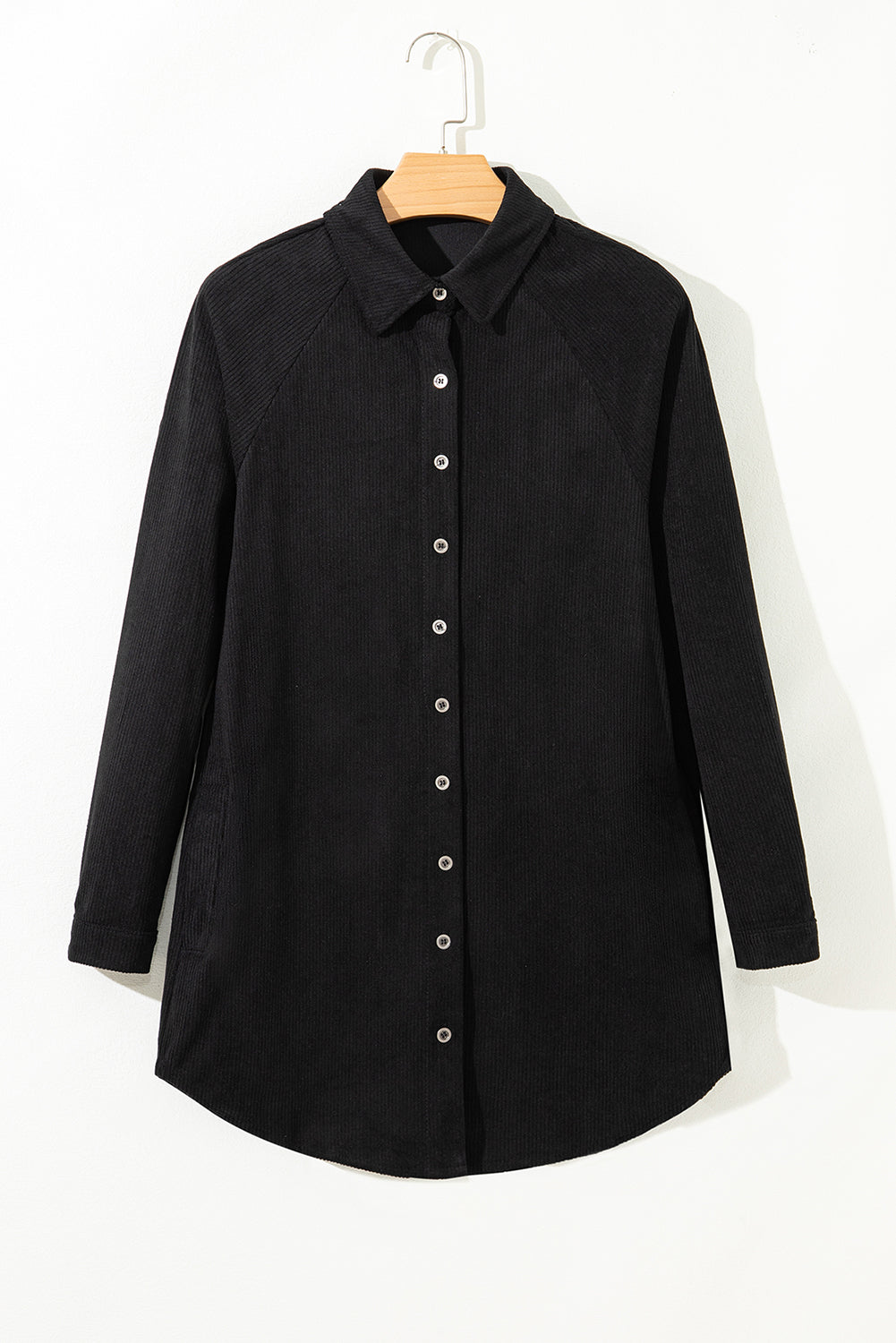 Black Corduroy Shirt Style Full Button Long Sleeve Shift Mini Dress-TOPS / DRESSES-[Adult]-[Female]-2022 Online Blue Zone Planet