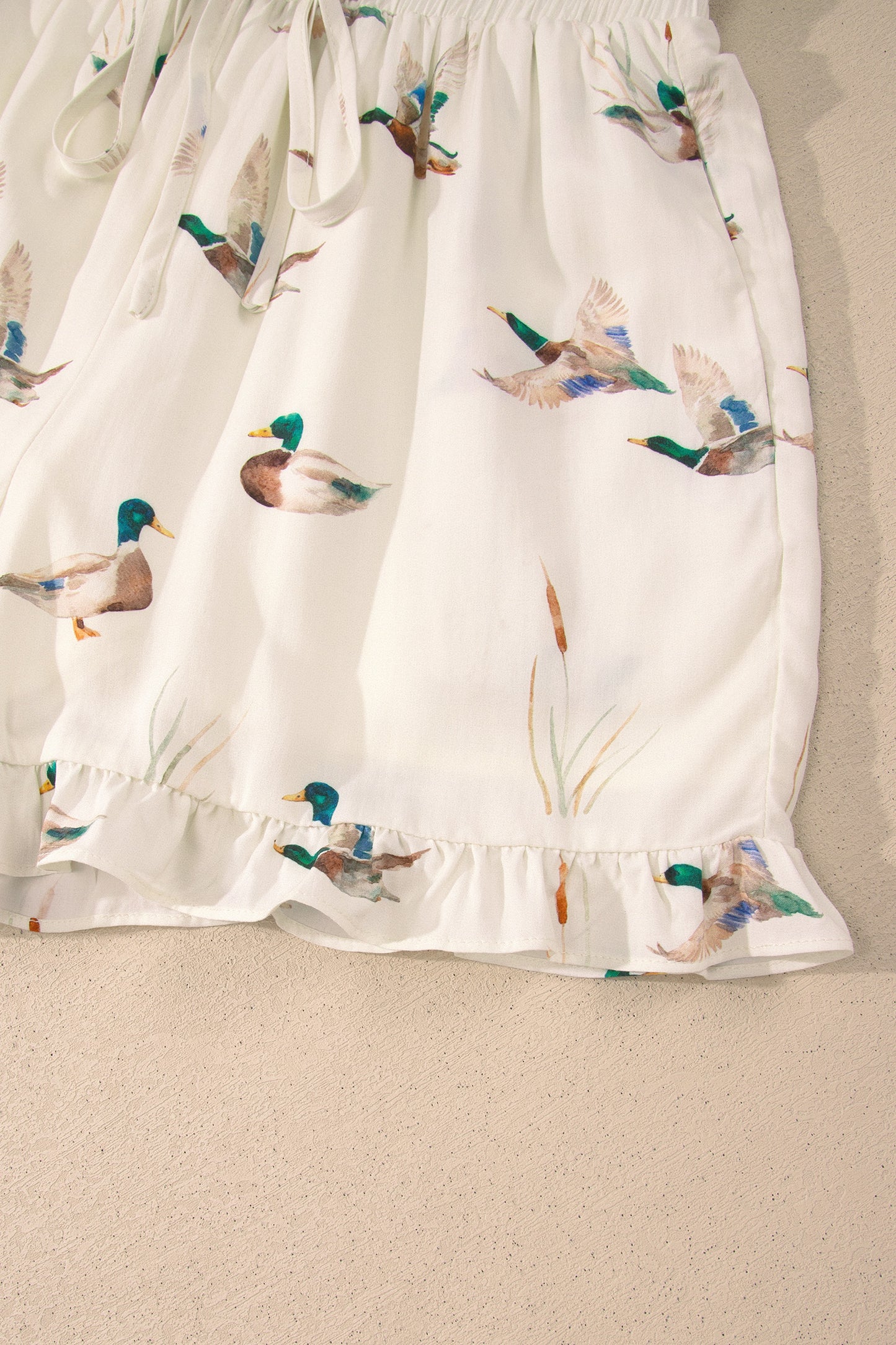 Beige Mallard Print Shirt Style Short Two Piece Set-Two Piece Sets/Short Sets-[Adult]-[Female]-2022 Online Blue Zone Planet