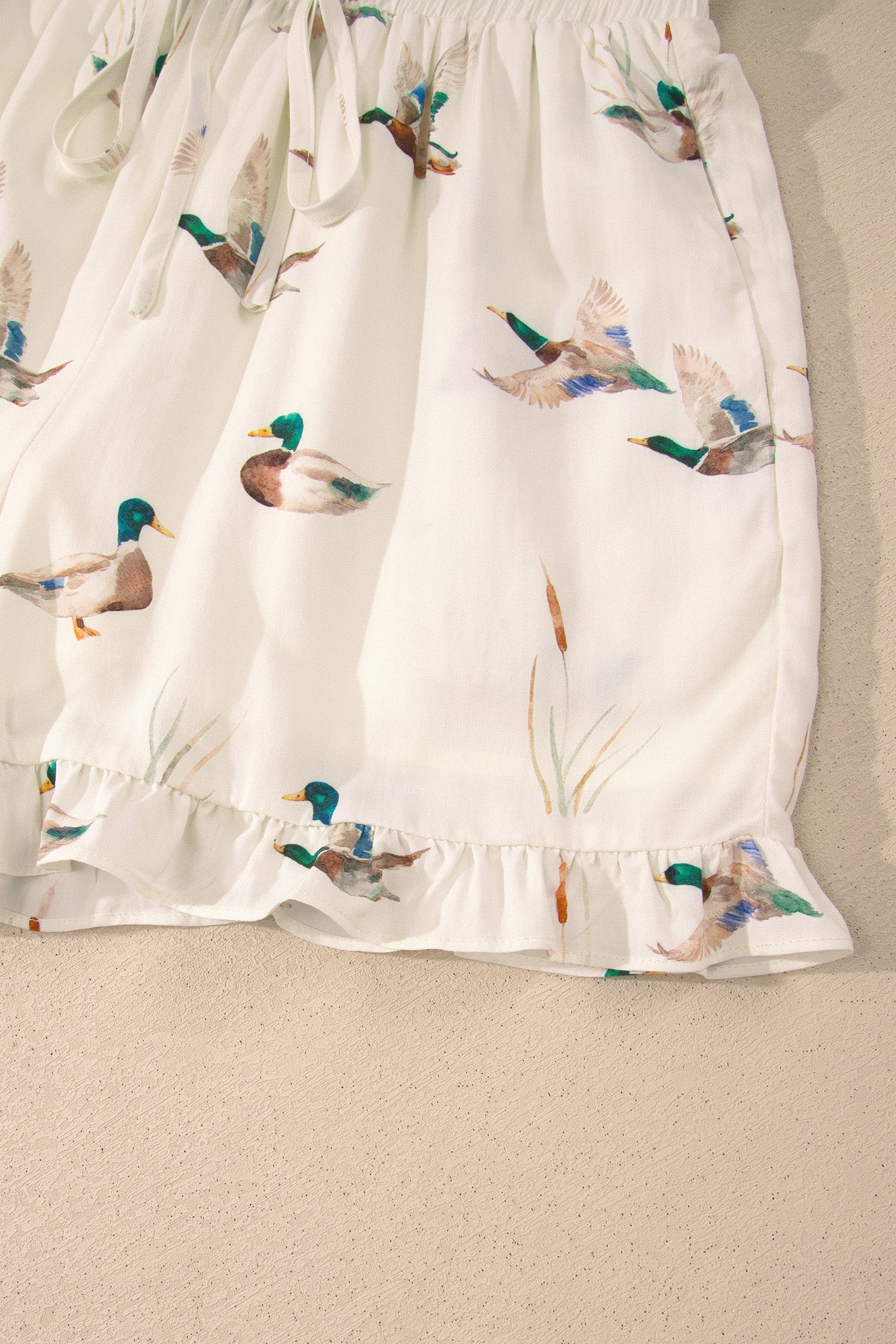 Beige Mallard Print Shirt Style Short Two Piece Set-Two Piece Sets/Short Sets-[Adult]-[Female]-2022 Online Blue Zone Planet