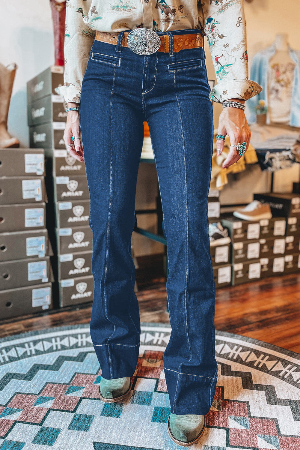 Sail Blue Center Seam Deep Wash Straight Jeans-Bottoms/Jeans-[Adult]-[Female]-Sail Blue-4-2022 Online Blue Zone Planet