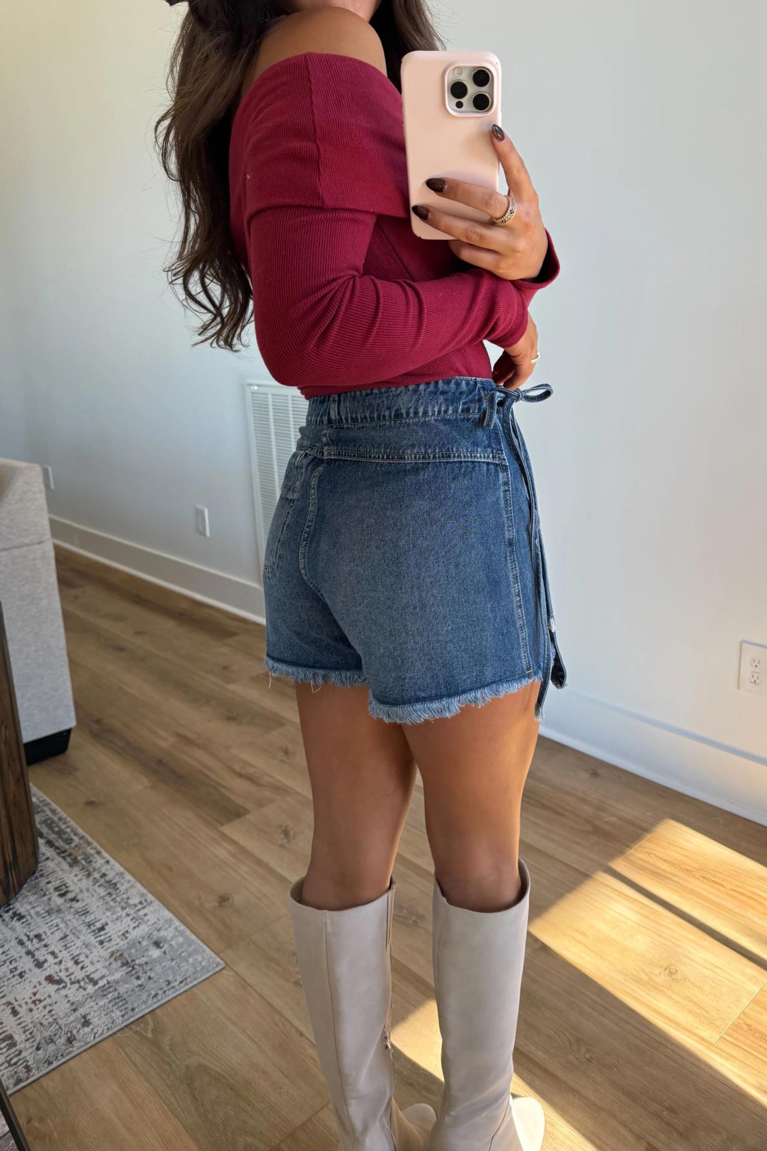 Ashleigh Blue Wrapped Tied Waist Denim Skort-Bottoms/Skirts & Petticoat-[Adult]-[Female]-2022 Online Blue Zone Planet