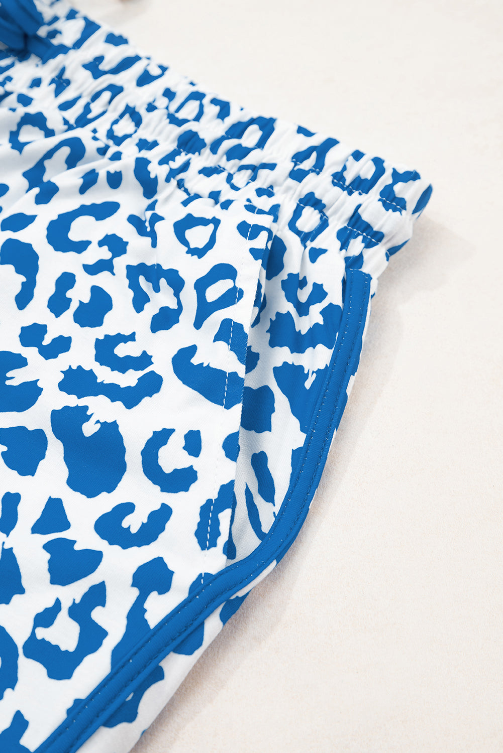 Blue Leopard Elastic Waist Lace Up Contrast Trim Casual Shorts-Bottoms/Casual Shorts-[Adult]-[Female]-2022 Online Blue Zone Planet