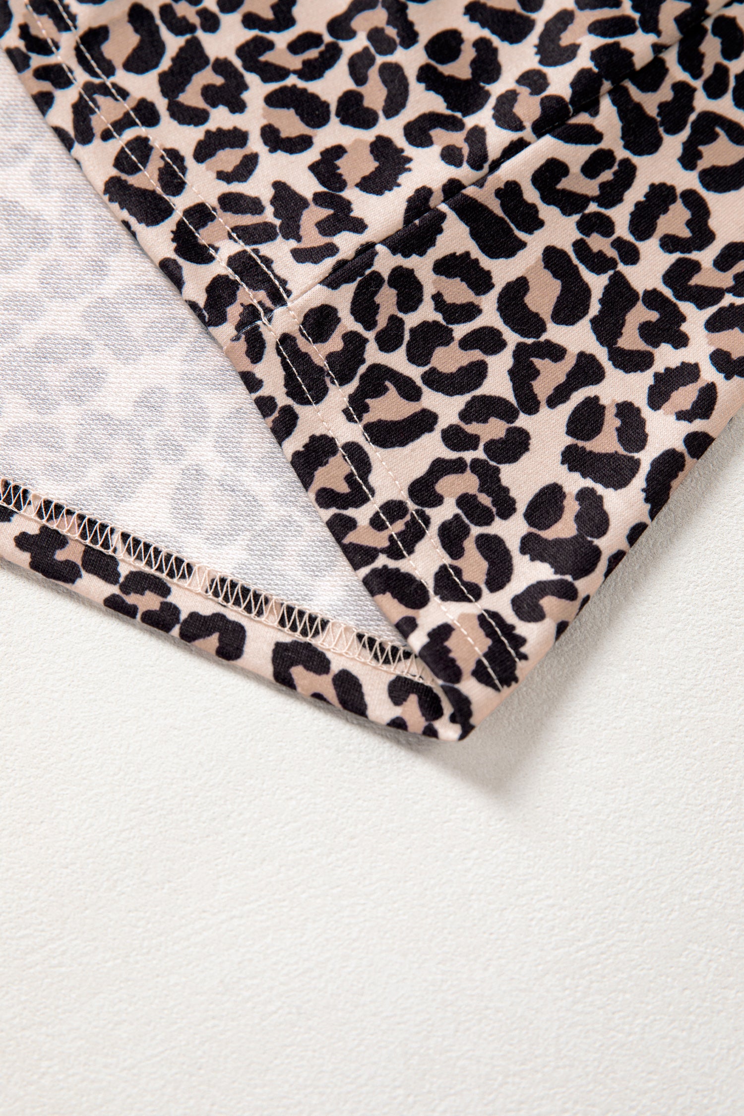 Brown Leopard Print Half Zip Striped Trim Patchwork Short Sleeve Top-Tops/Blouses & Shirts-[Adult]-[Female]-2022 Online Blue Zone Planet