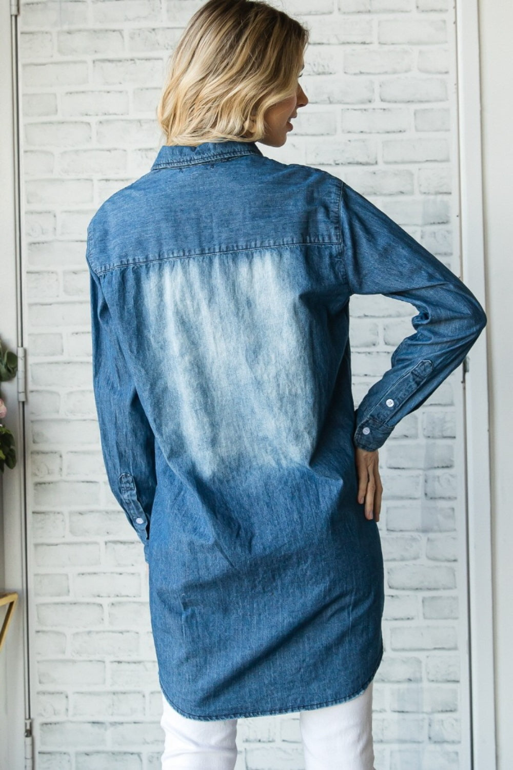 Blue Zone Planet | Veveret Pocketed Button Up Washed Denim Shirt-TOPS / DRESSES-[Adult]-[Female]-2022 Online Blue Zone Planet