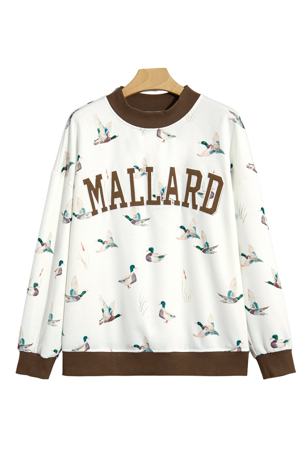 Beige Western Mallard Letter Print Baggy Pullover Sweatshirt-Tops/Sweatshirts & Hoodies-[Adult]-[Female]-2022 Online Blue Zone Planet