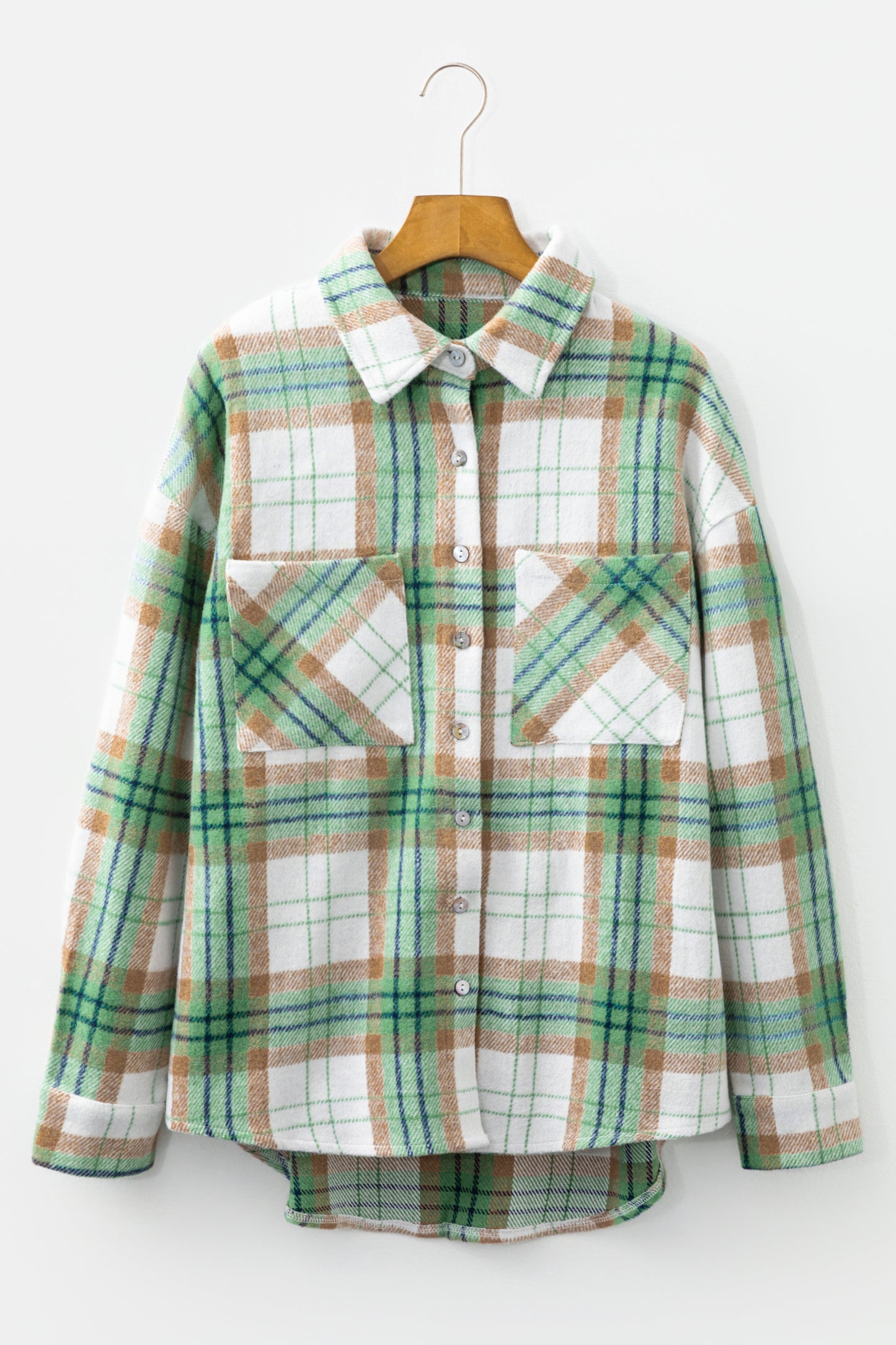 Khaki Christmas Plaid Casual Flannel Shacket-Outerwear/Plaid Shackets-[Adult]-[Female]-2022 Online Blue Zone Planet