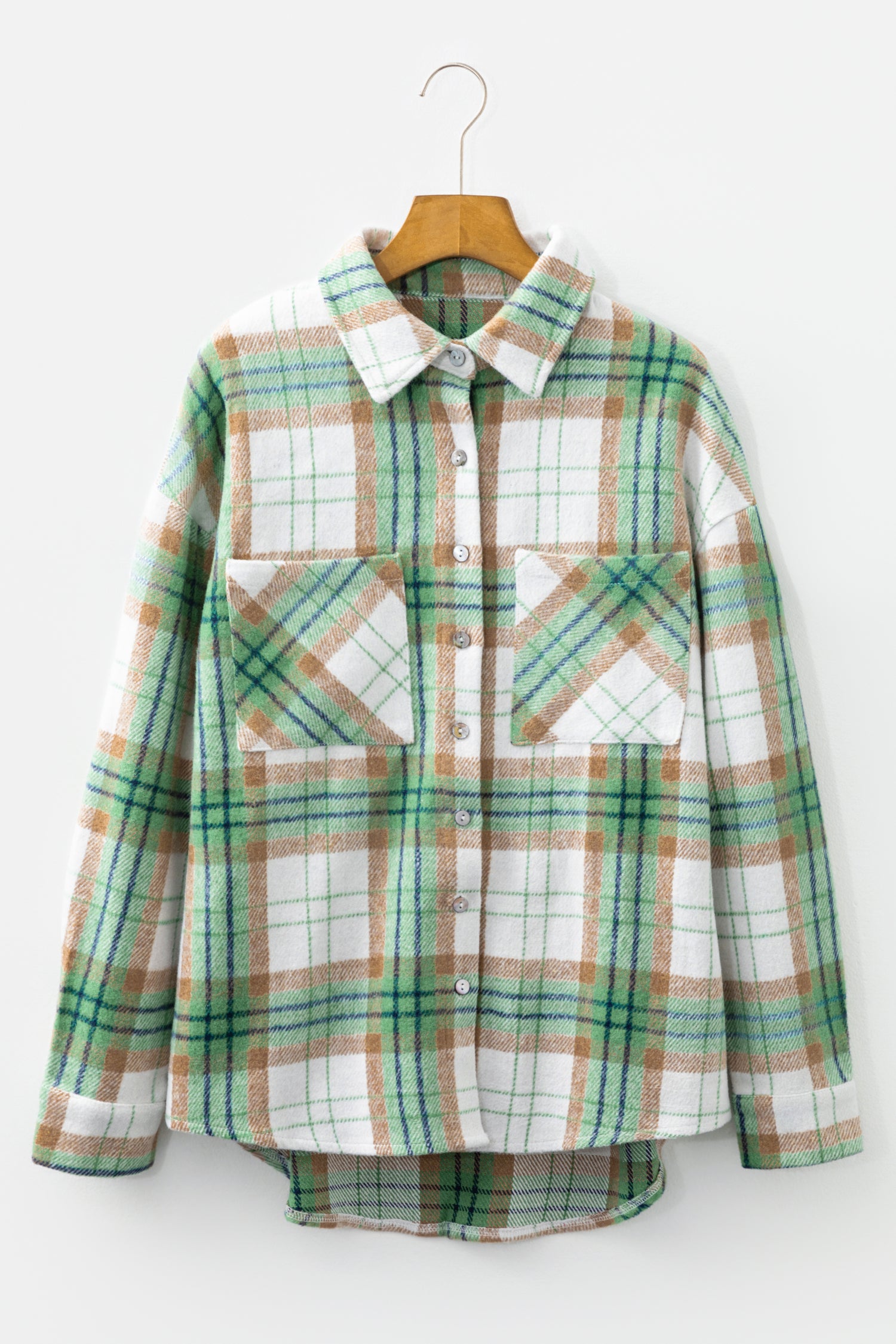 Khaki Christmas Plaid Casual Flannel Shacket-Outerwear/Plaid Shackets-[Adult]-[Female]-2022 Online Blue Zone Planet