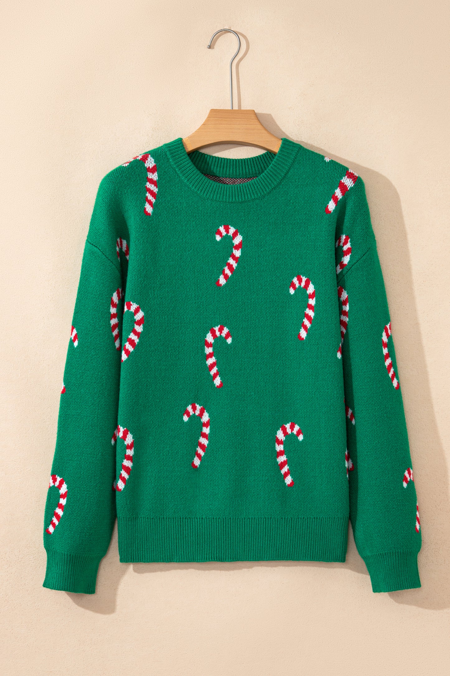 Dark Green Christmas Candy Cane Holiday Drop Shoulder Sweater-TOPS / DRESSES-[Adult]-[Female]-2022 Online Blue Zone Planet
