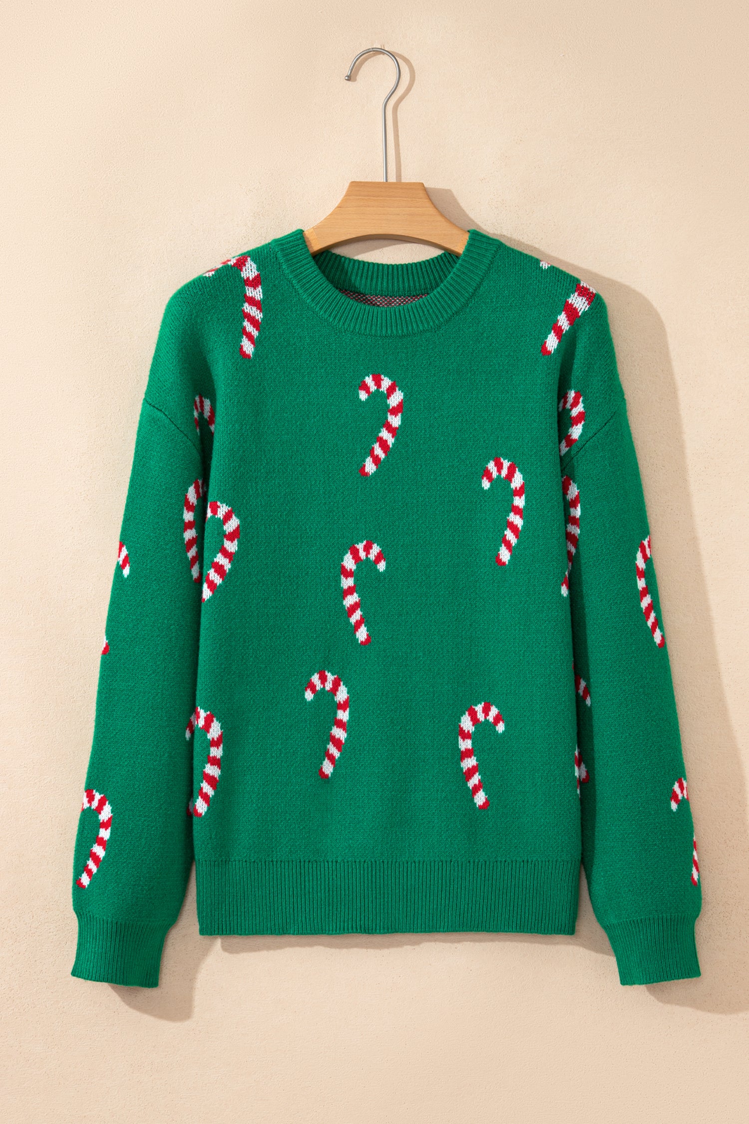 Dark Green Christmas Candy Cane Holiday Drop Shoulder Sweater-TOPS / DRESSES-[Adult]-[Female]-2022 Online Blue Zone Planet