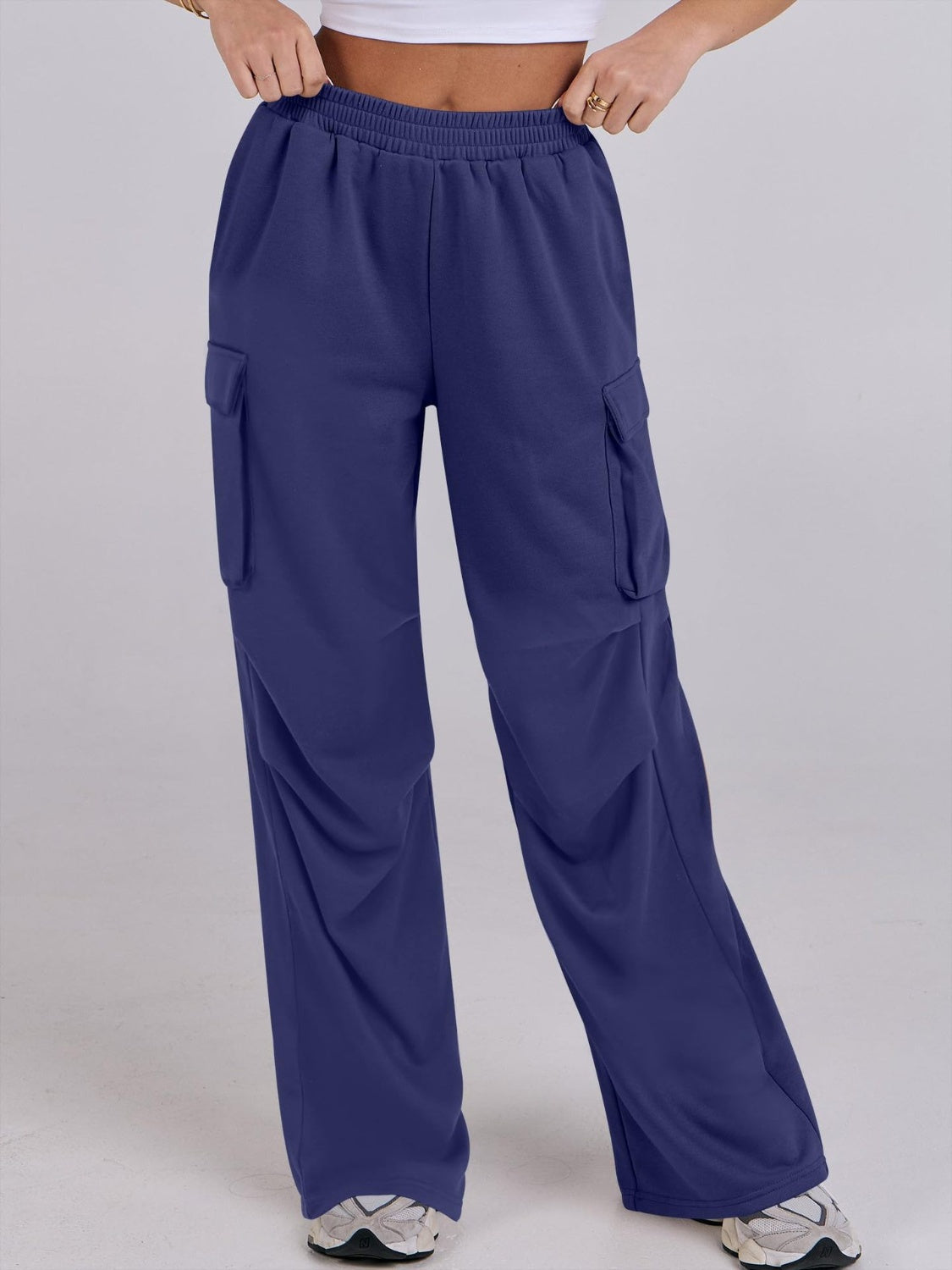 Blue Zone Planet | Elastic Waist Wide Leg Pants with Pockets-BOTTOMS SIZES SMALL MEDIUM LARGE-[Adult]-[Female]-Royal Blue-S-2022 Online Blue Zone Planet