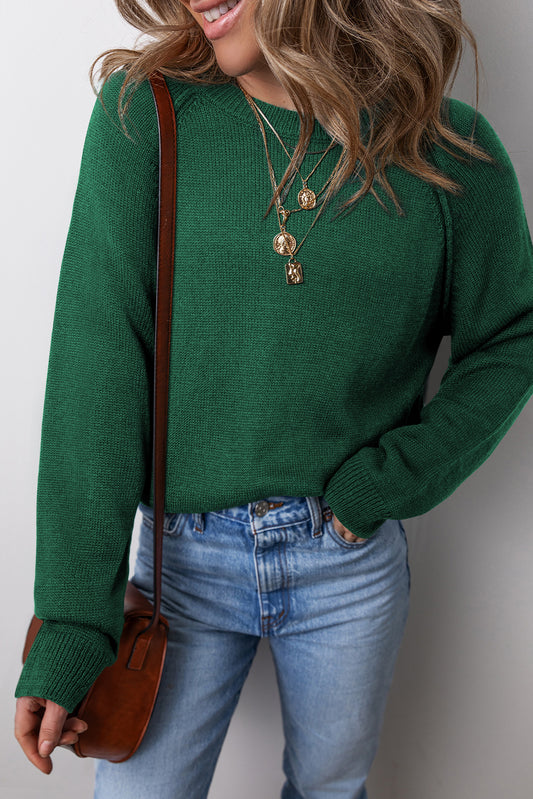 Evergreen Raglan Sleeve Crew Neck Sweater-TOPS / DRESSES-[Adult]-[Female]-Evergreen-S-2022 Online Blue Zone Planet