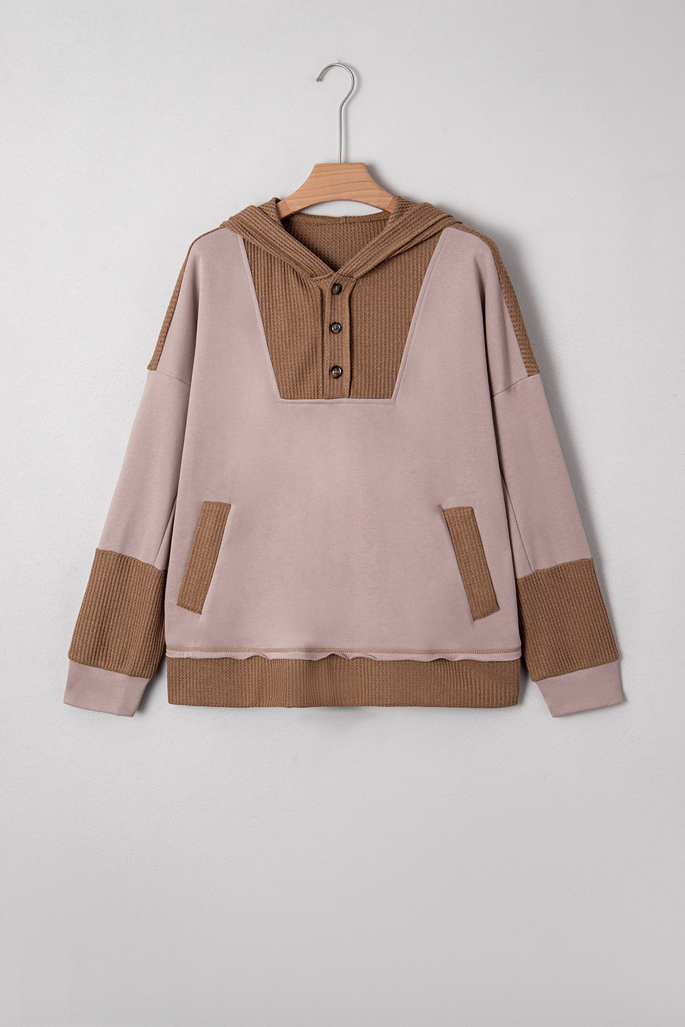 Goat Oversize Waffle Patchwork Exposed Seam Casual Hoodie-Tops / Dresses-[Adult]-[Female]-2022 Online Blue Zone Planet