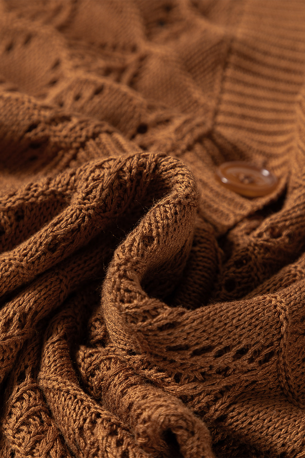 Brown Lightweight Buttoned Front Crochet Cardigan-TOPS / DRESSES-[Adult]-[Female]-2022 Online Blue Zone Planet
