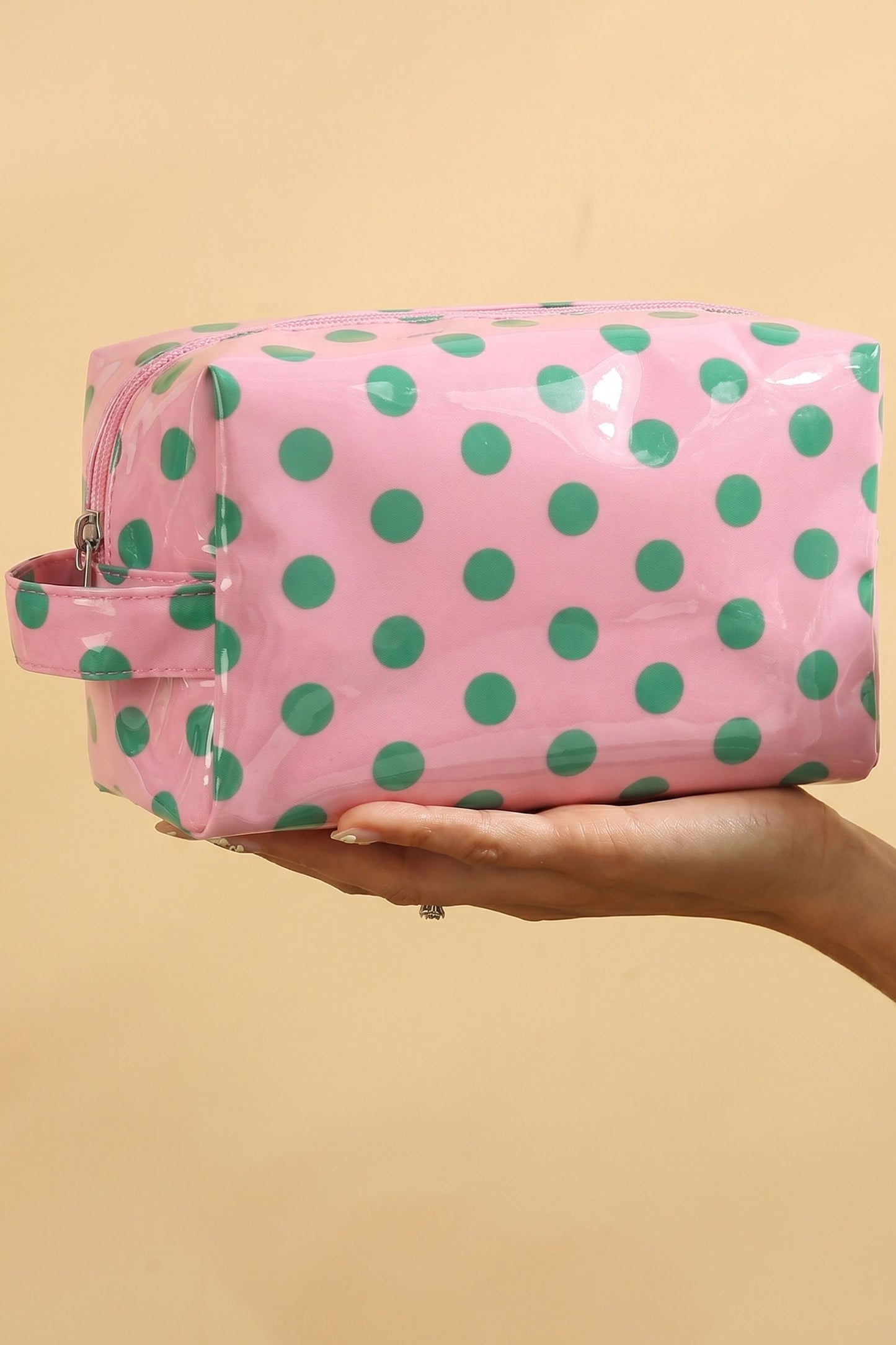 Orange Durable PVC Polka Dot Makeup Bag