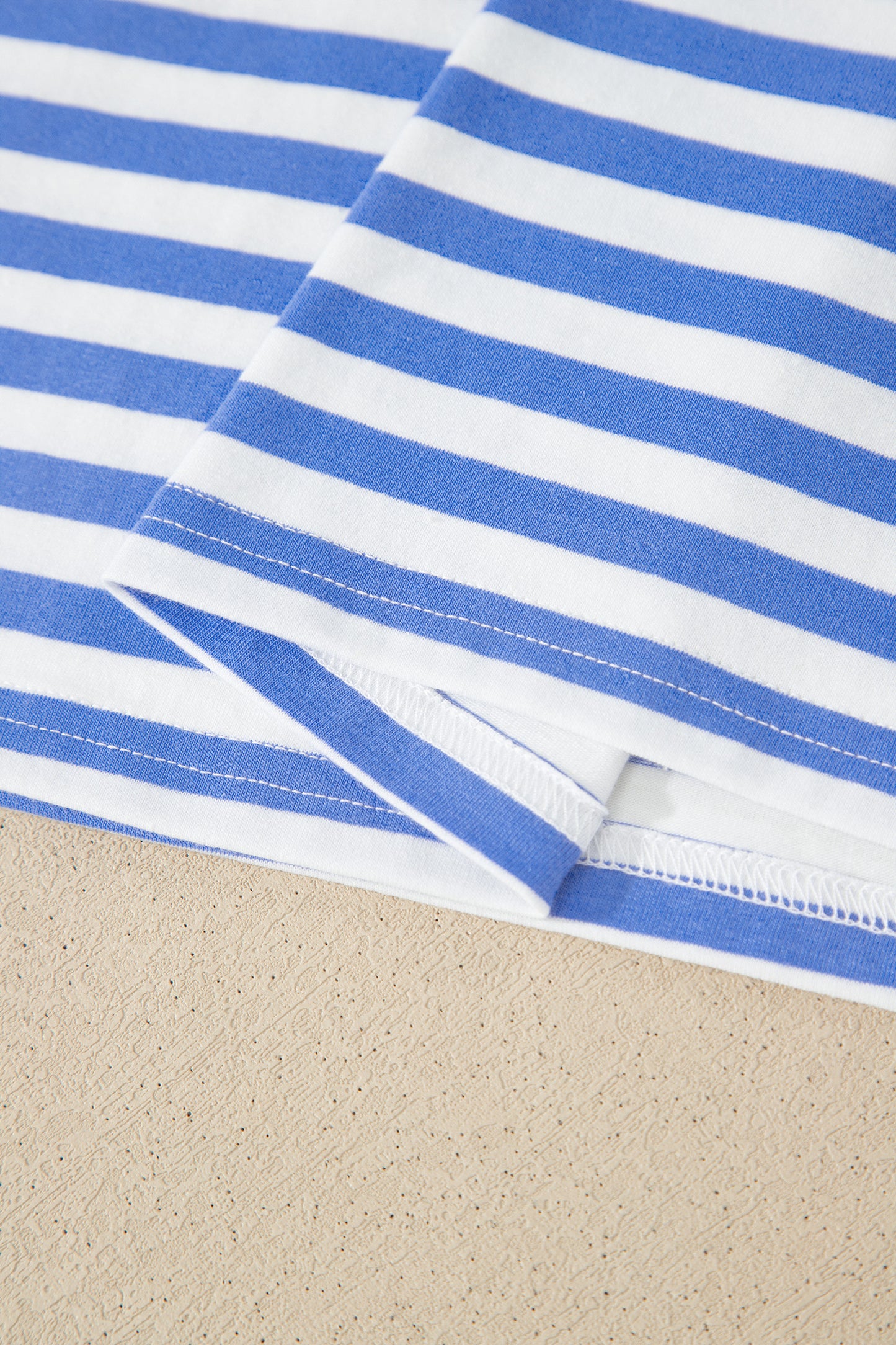 Sky Blue Stripe Contrast Trim Crew Neck Tee Knot Shorts 2pcs Set-Two Piece Sets/Short Sets-[Adult]-[Female]-2022 Online Blue Zone Planet