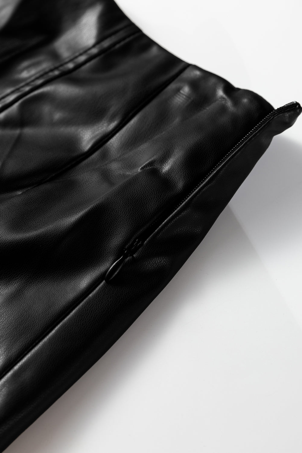 Black Faux Leather Retro Buckle Detail Pleated Stitch Flared Midi Skirt-Bottoms/Skirts & Petticoat-[Adult]-[Female]-2022 Online Blue Zone Planet