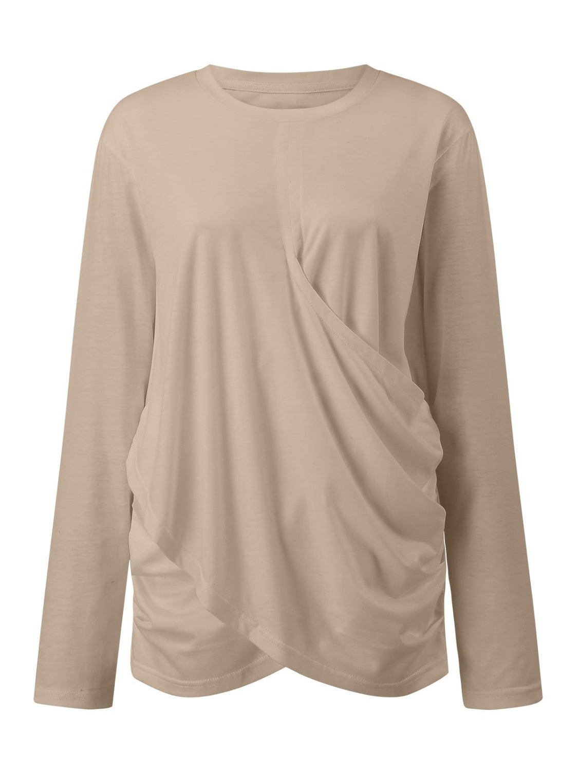 Ruched Round Neck Long Sleeve T-Shirt-TOPS / DRESSES-[Adult]-[Female]-2022 Online Blue Zone Planet