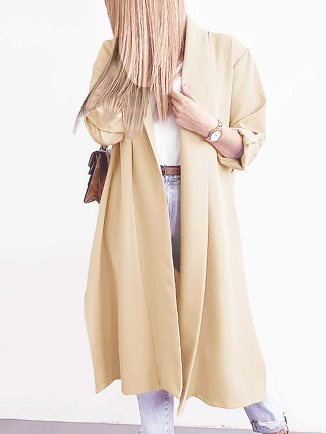 Slit Open Front Roll-Tab Sleeve Trench Coat-TOPS / DRESSES-[Adult]-[Female]-2022 Online Blue Zone Planet