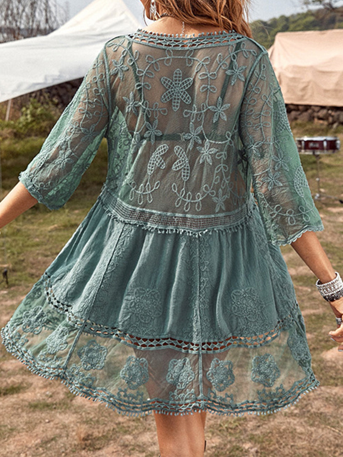 Lace Detail Plunge Cover-Up Dress-TOPS / DRESSES-[Adult]-[Female]-2022 Online Blue Zone Planet