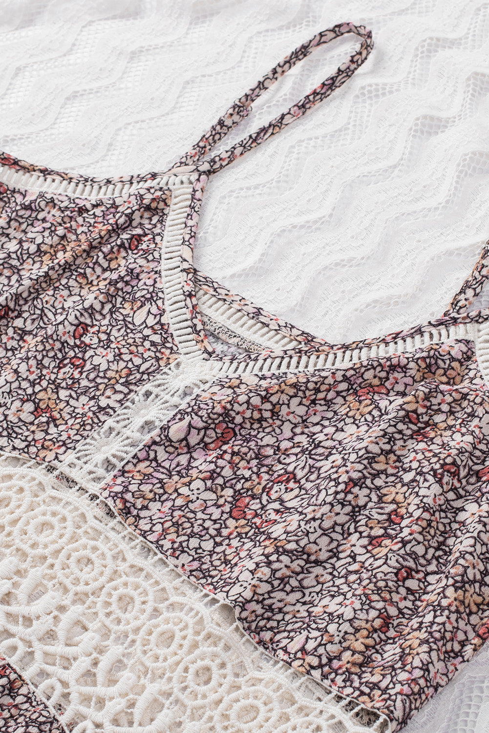 Multicolor Floral Print Lace Crochet Spaghetti Strap Tank Top-Tops/Tank Tops-[Adult]-[Female]-2022 Online Blue Zone Planet
