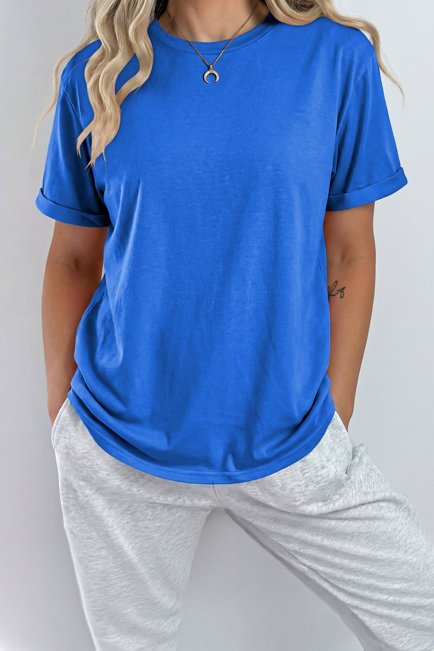 Tillandsia Purple Casual Plain Crew Neck Tee-Tops/Tops & Tees-[Adult]-[Female]-2022 Online Blue Zone Planet