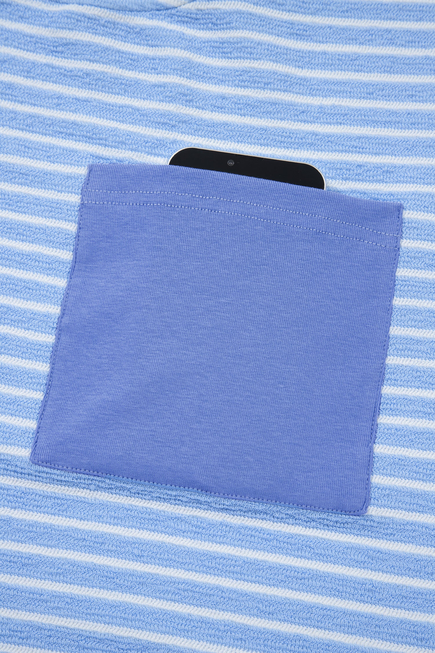 Sky Blue Stripe Crew Neck Tee Drawstring Waist Cropped Pants Set-Two Piece Sets/Pant Sets-[Adult]-[Female]-2022 Online Blue Zone Planet