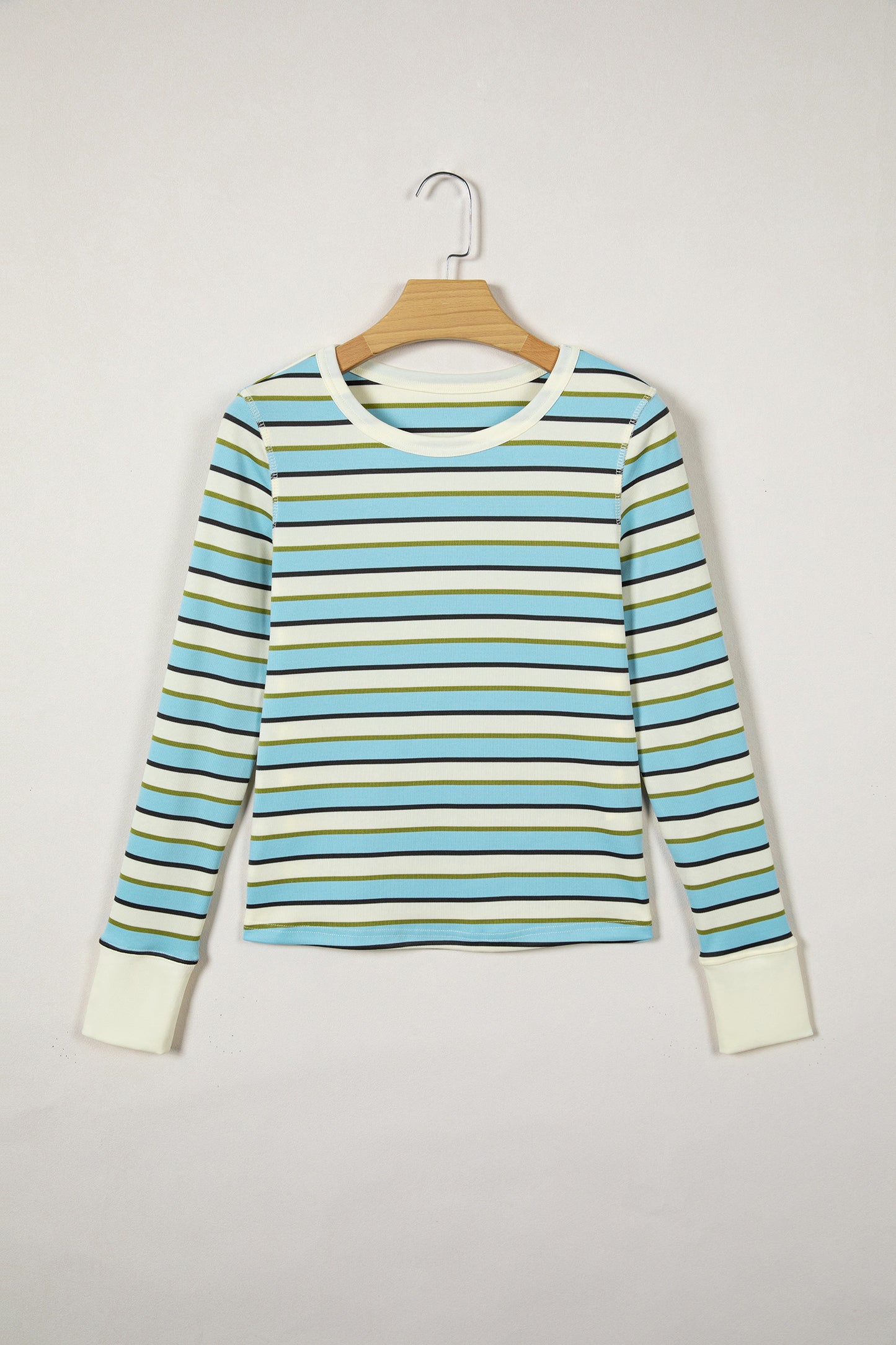 Multicolour Striped Round Neck Ribbed Knit Long Sleeve Top-Tops/Long Sleeve Tops-[Adult]-[Female]-2022 Online Blue Zone Planet