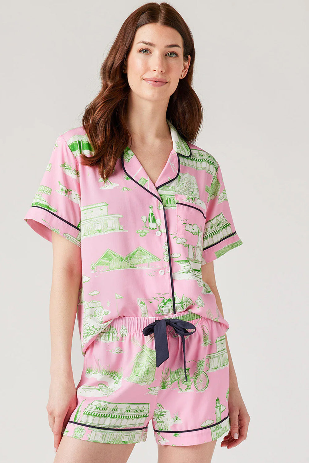 Pink Holiday Resort Short 2pcs Pajama Set-Loungewear & Sleepwear/Sleepwear-[Adult]-[Female]-2022 Online Blue Zone Planet