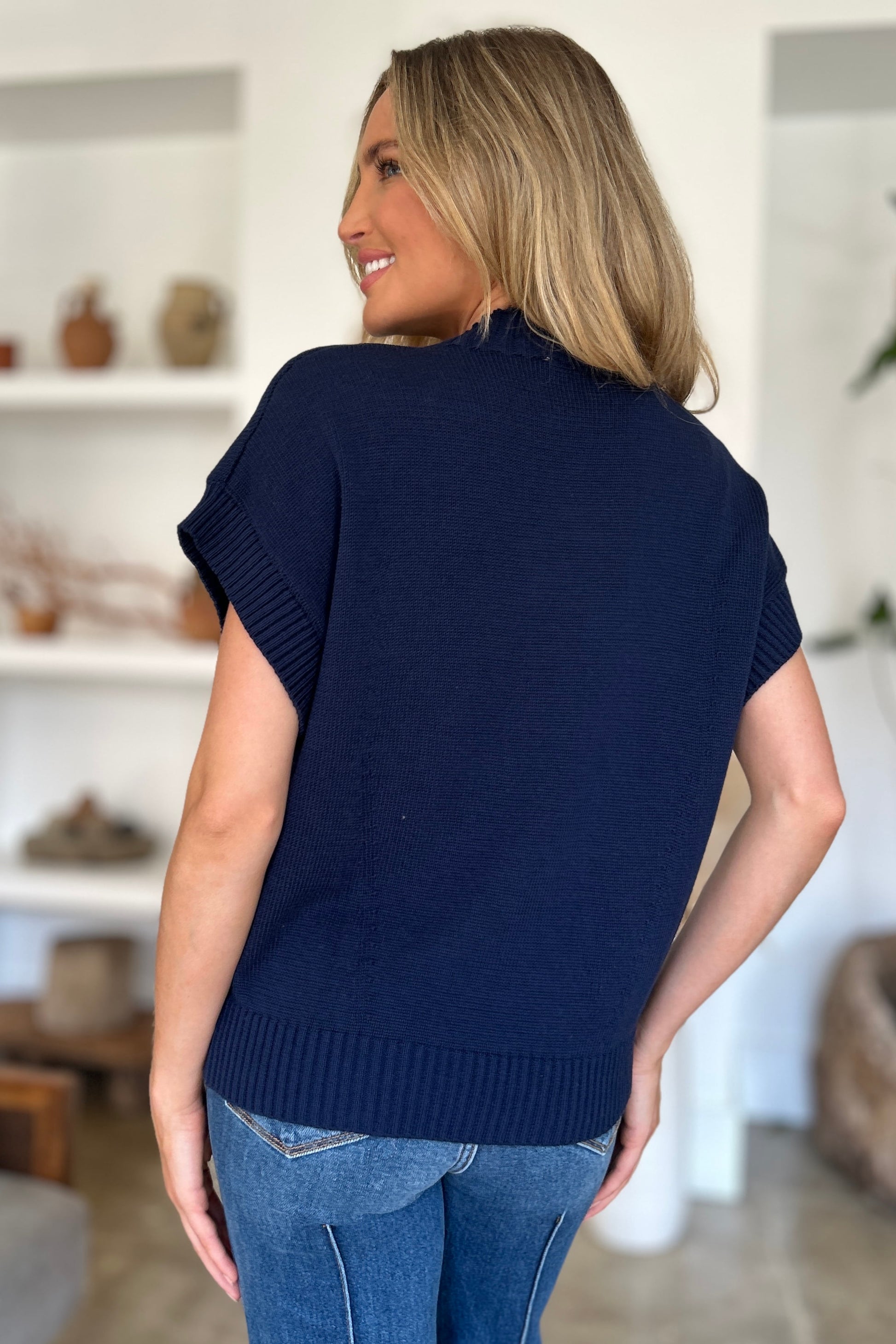 Double Take Full Size Mock Neck Short Sleeve Sweater-TOPS / DRESSES-[Adult]-[Female]-2022 Online Blue Zone Planet