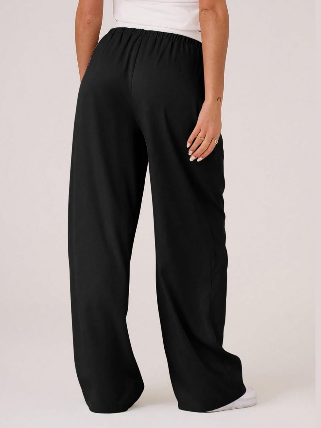 Contrast Waistband Drawstring Wide Leg Pants-BOTTOMS SIZES SMALL MEDIUM LARGE-[Adult]-[Female]-2022 Online Blue Zone Planet