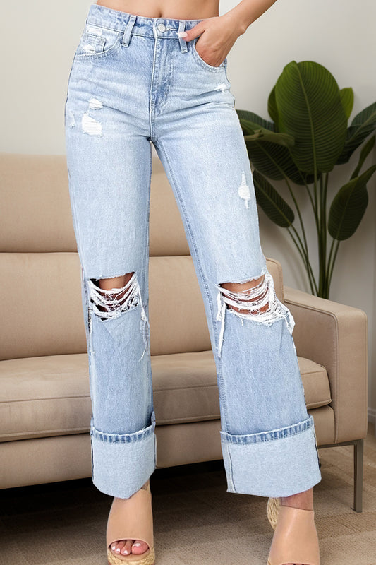 Blue Zone Planet | Distressed High Waist Jeans with Pockets-TOPS / DRESSES-[Adult]-[Female]-Light-6-2022 Online Blue Zone Planet