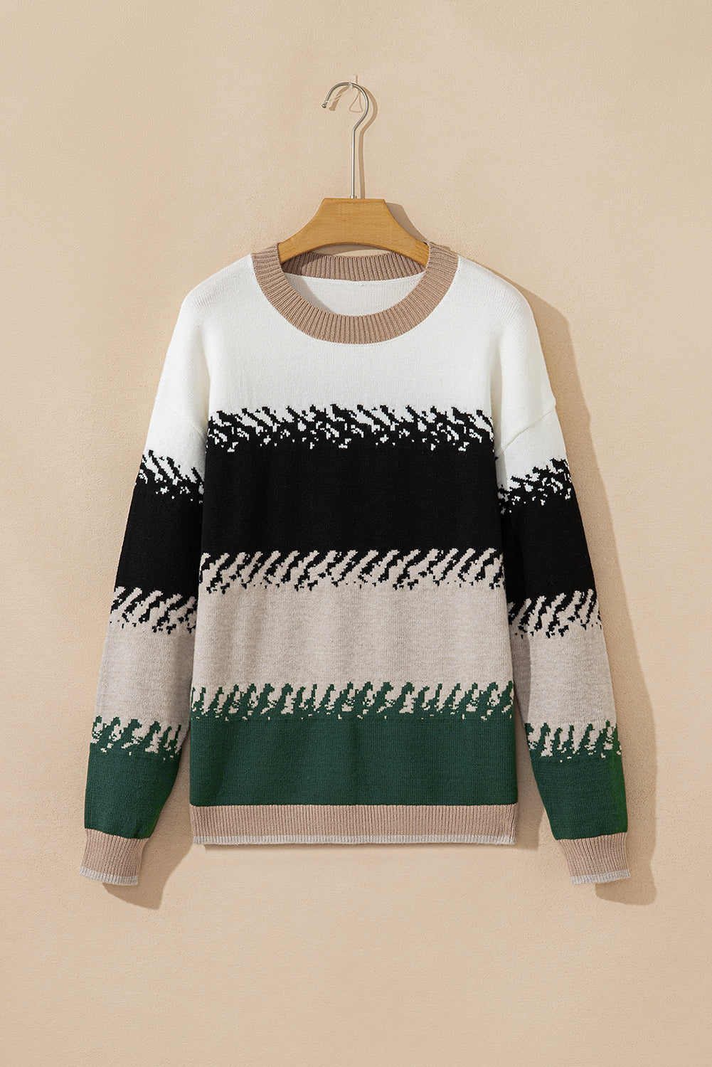 Black Stylish Color Block Pattern Drop Shoulder Sweater-TOPS / DRESSES-[Adult]-[Female]-2022 Online Blue Zone Planet