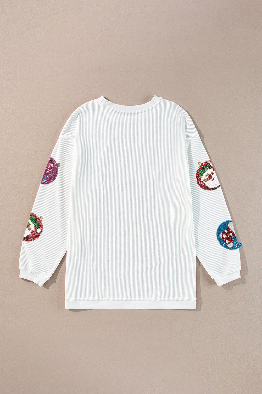 White Colorful Sequin Christmas Light Corded Baggy Sweatshirt-Graphic Sweatshirts-[Adult]-[Female]-2022 Online Blue Zone Planet