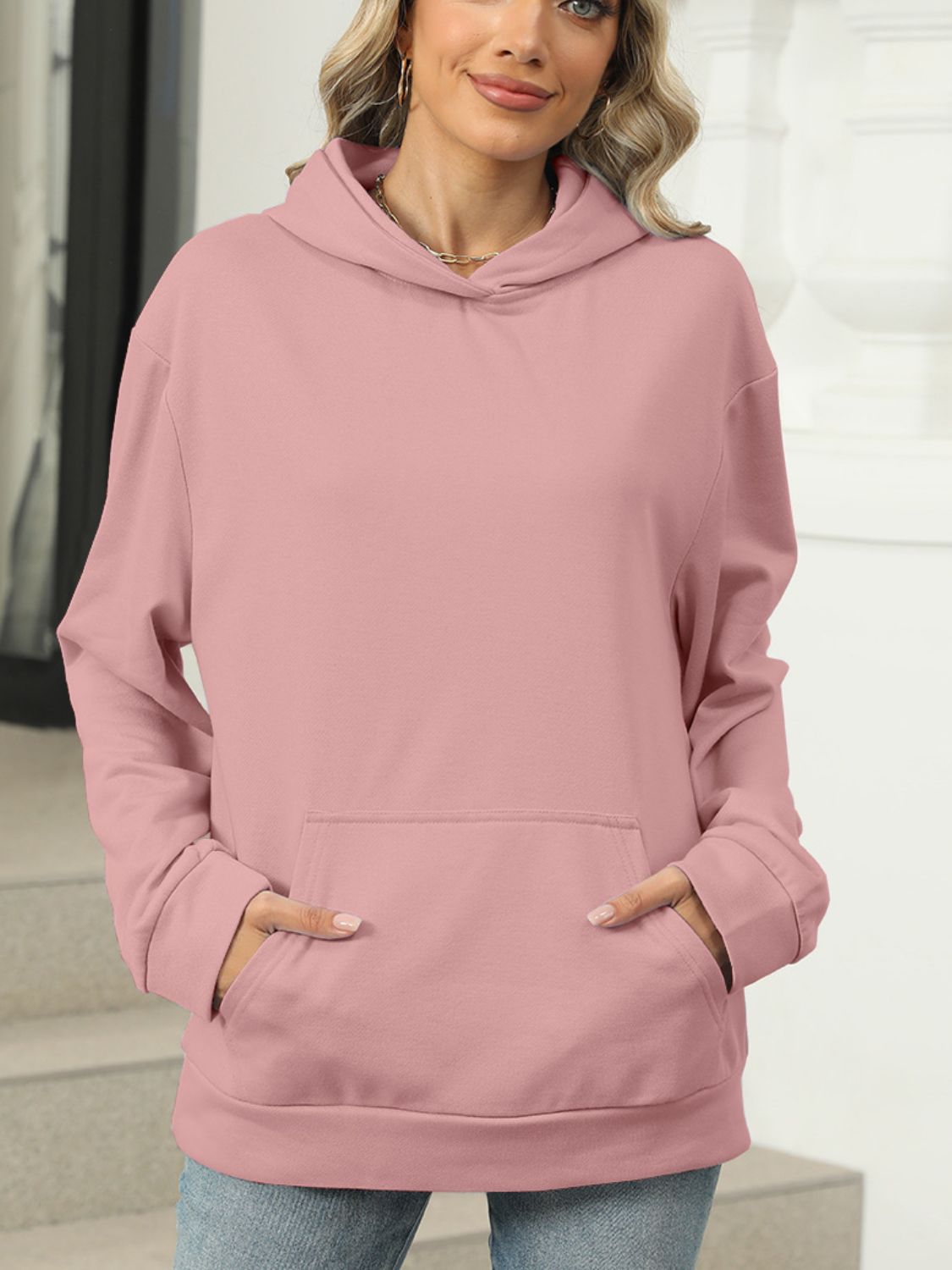 Blue Zone Planet | Pocketed Long Sleeve Hoodie-TOPS / DRESSES-[Adult]-[Female]-2022 Online Blue Zone Planet