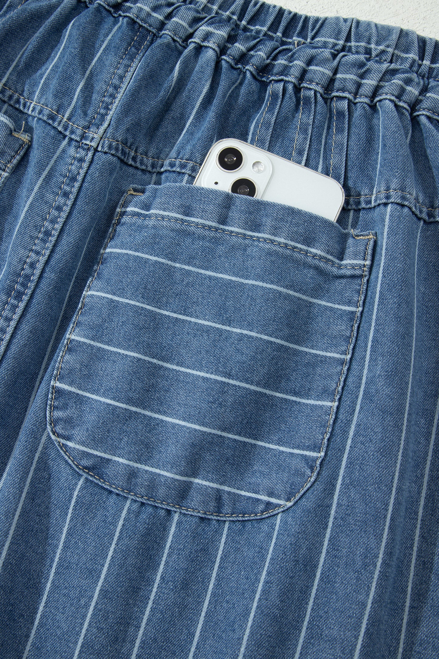Sky Blue Stripe Button Pintuck High Waist Drawstring Denim Midi Skirt-Bottoms/Skirts & Petticoat-[Adult]-[Female]-2022 Online Blue Zone Planet