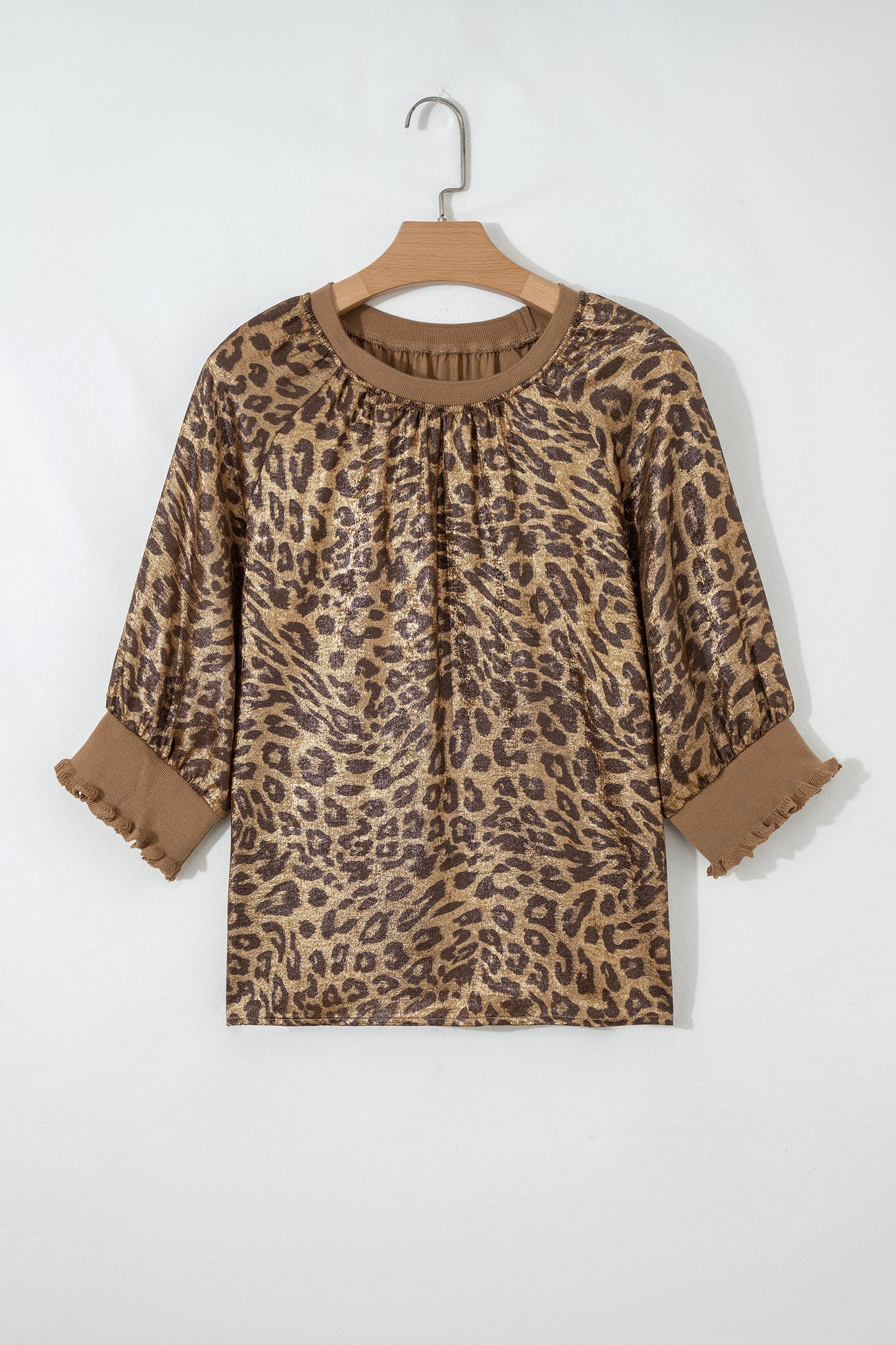 Gold Half Sleeve Metallic Leopard Print Blouse-Tops/Blouses & Shirts-[Adult]-[Female]-2022 Online Blue Zone Planet