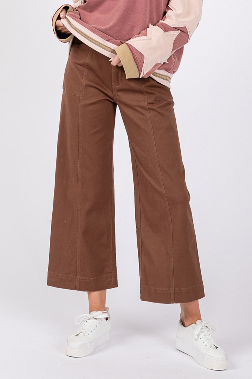 SAGE + FIG Wide Leg Cropped Pants-TOPS / DRESSES-[Adult]-[Female]-Mocha-S-2022 Online Blue Zone Planet