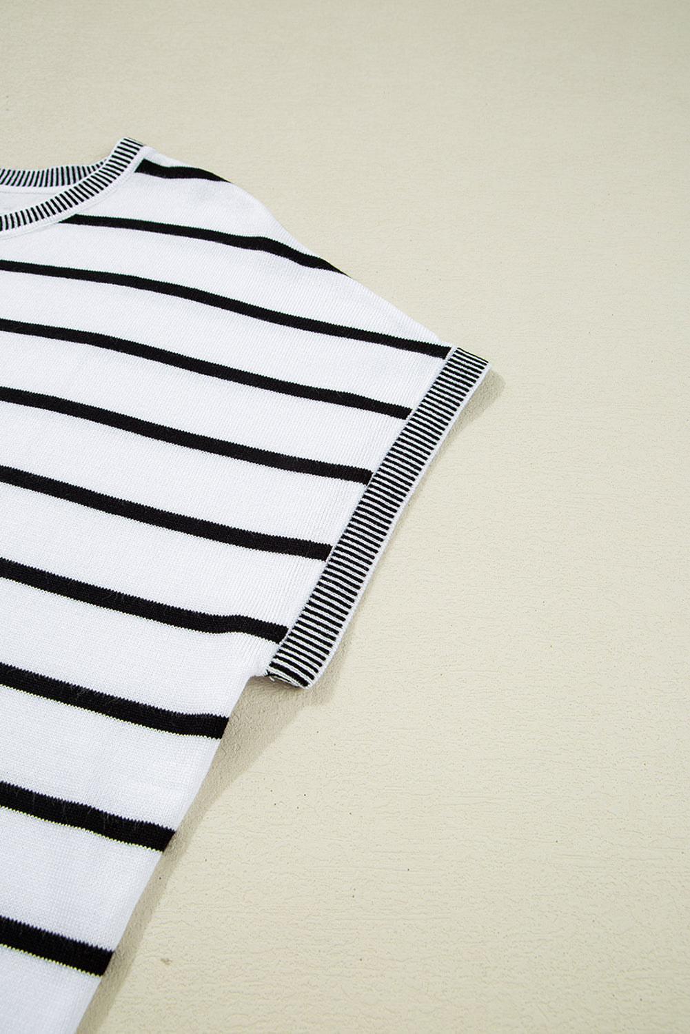 White Stripe Knitted Bat Sleeve T Shirt-Sweaters & Cardigans/Short Sleeve Sweaters-[Adult]-[Female]-2022 Online Blue Zone Planet
