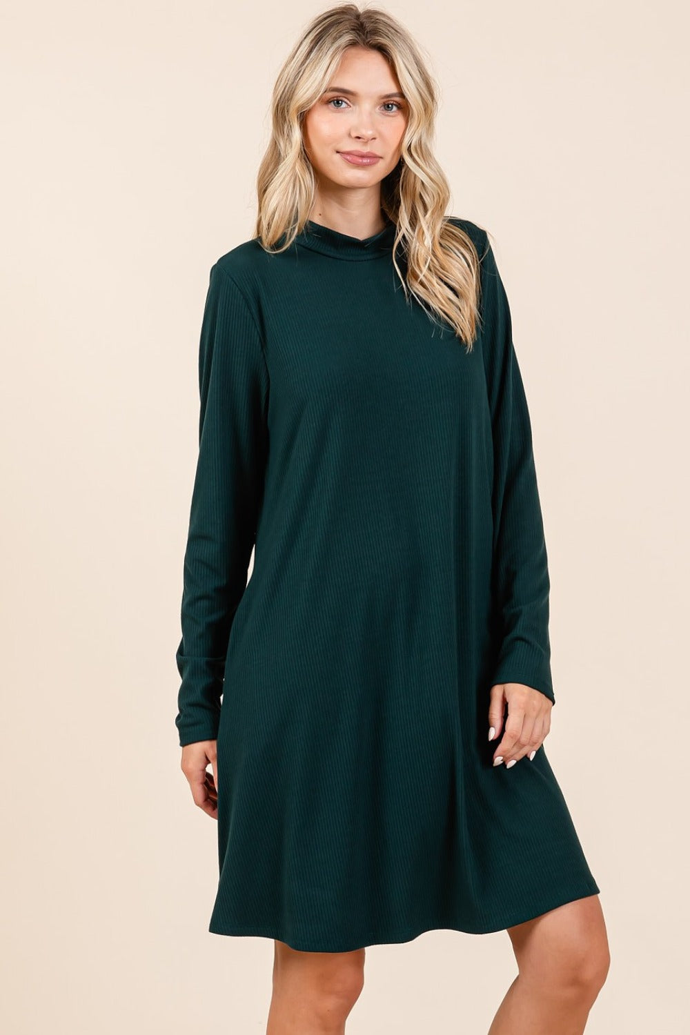 Mittoshop Mock Neck Long Sleeve Dress with Pockets-TOPS / DRESSES-[Adult]-[Female]-2022 Online Blue Zone Planet