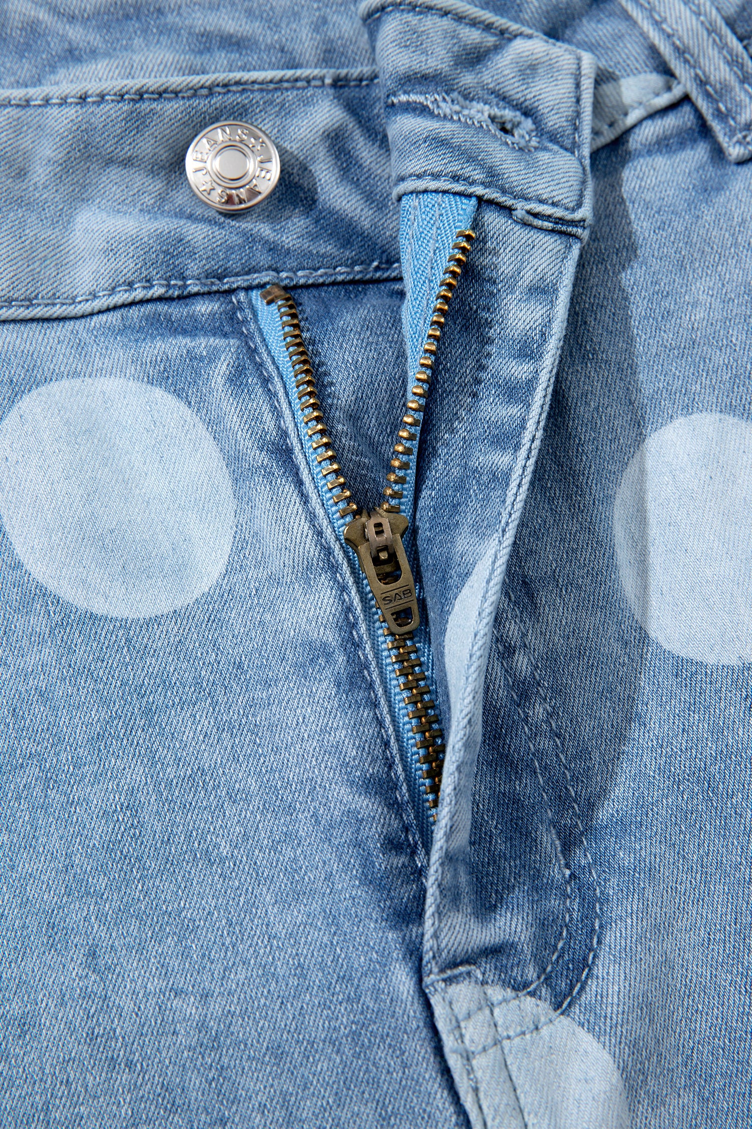 Sky Blue Polka Dot Ankle-Length Metal Button Casual Jeans-Bottoms/Jeans-[Adult]-[Female]-2022 Online Blue Zone Planet
